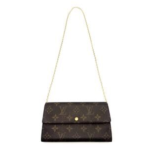 LOUIS VUITTON Chain Bag Wallet Sarah Monogram LV Long Brown AUTHENTIC